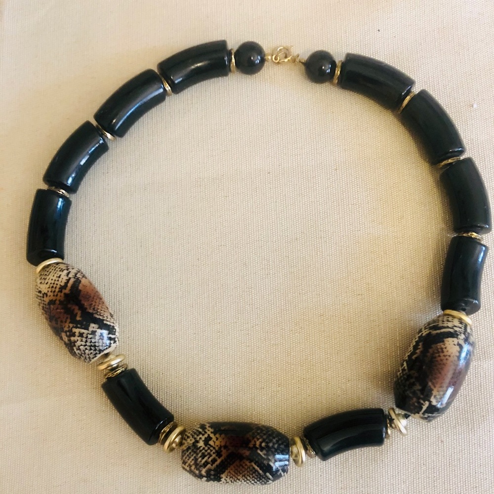 Snake skins / black beaded necklace